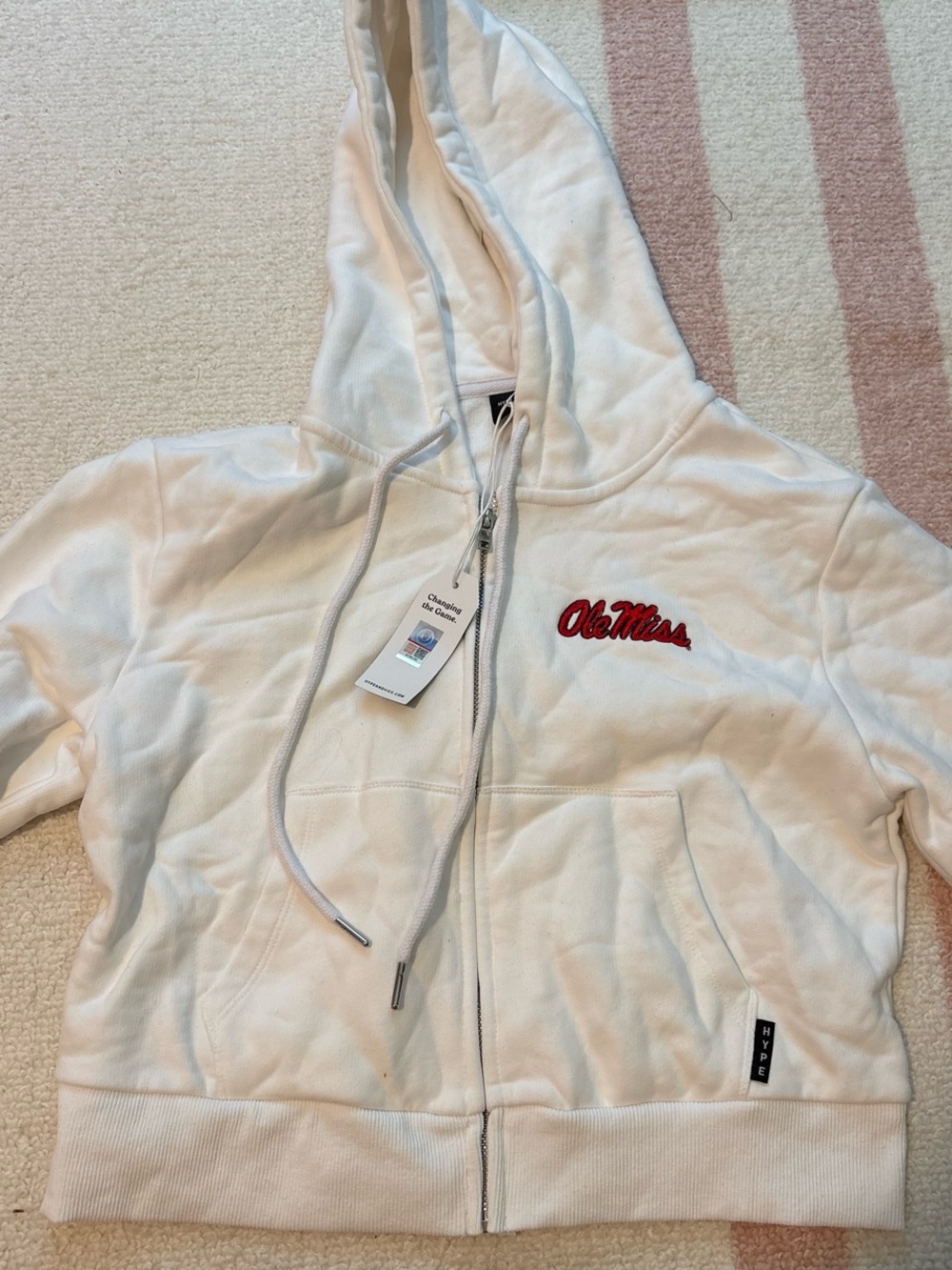 Ole Miss White Zip-Front Hoodie with Red Script Logo